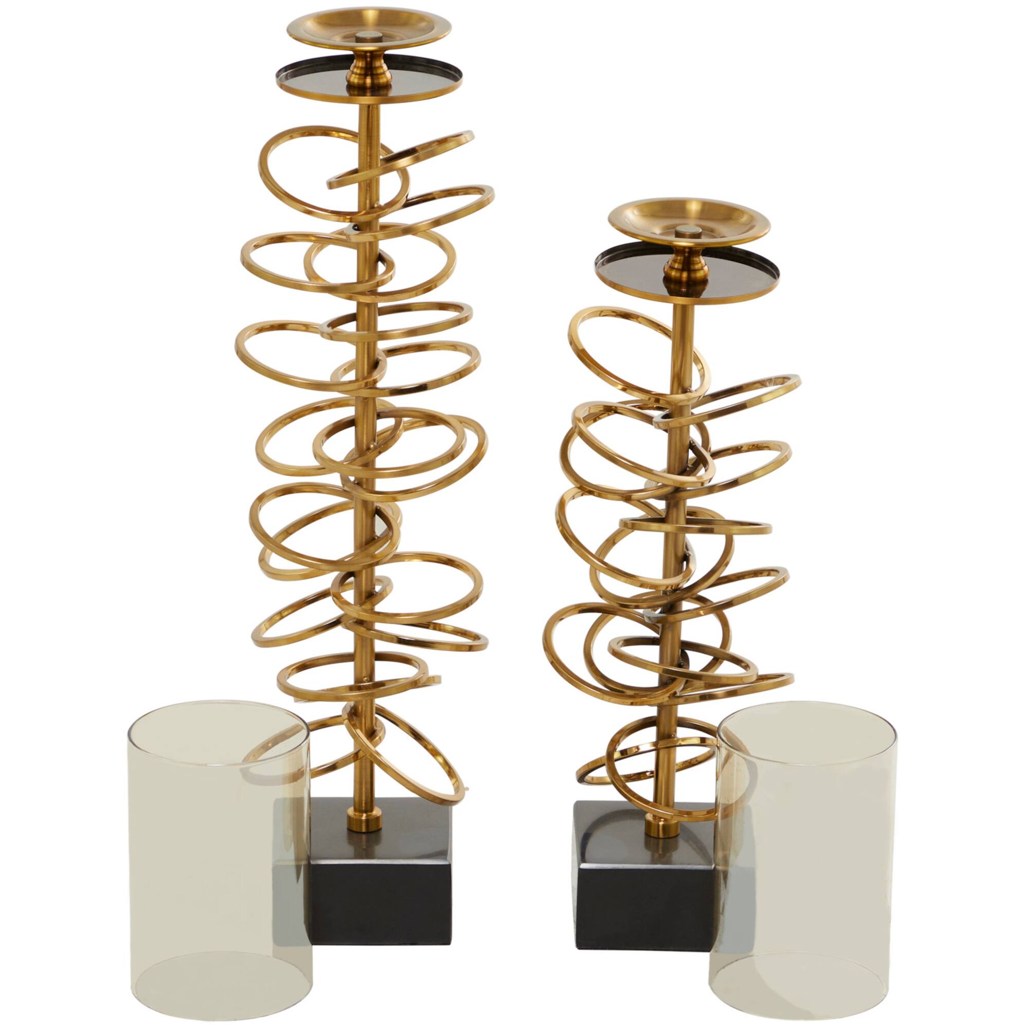 Gold Metal Ring Stand Pillar Hurricane Lamp Set